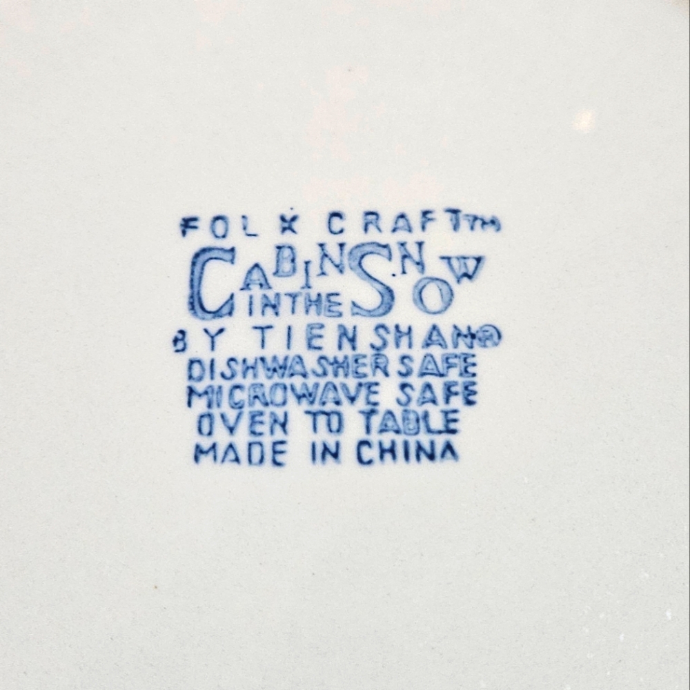 ONE Folk Craft Cabin in the Snow by Tienshan 10.5" Dinner Plate Sponge Ware - Picture 9 of 9